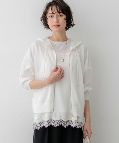 23区 / ニジュウサンク パーカー | シャイニーシアーニット ジップアップ パーカー（ホワイト系）