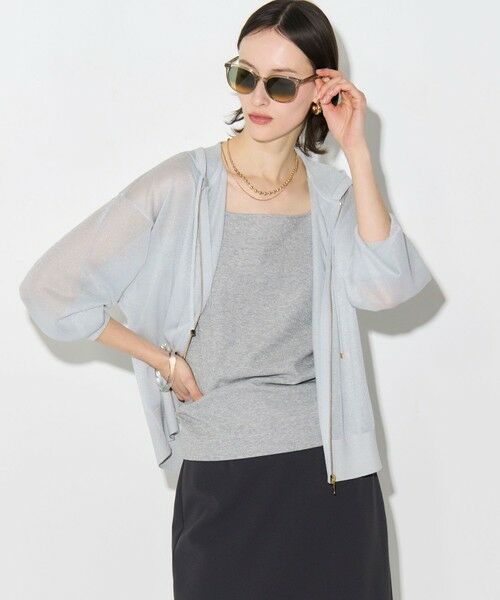 23区 / ニジュウサンク パーカー | シャイニーシアーニット ジップアップ パーカー（スカイブルー系）