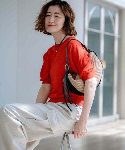 23区 / ニジュウサンク ニット・セーター | 【一部予約】ピュアリネンハイゲージ パフスリーブ ニット（レッド系）