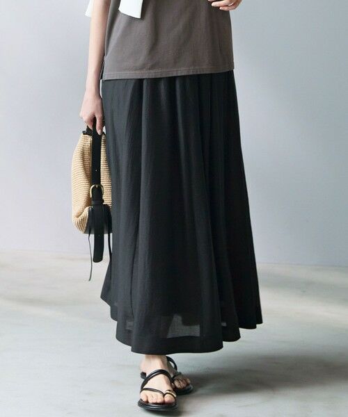 23区 / ニジュウサンク ミニ・ひざ丈スカート | 【SLOW/一部店舗限定】エアリーフレア スカート（ブラック）