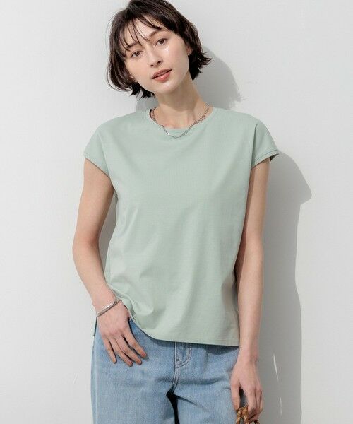 23区 / ニジュウサンク カットソー | ハイエンド フレンチスリーブ Tシャツ（ライトグリーン系）