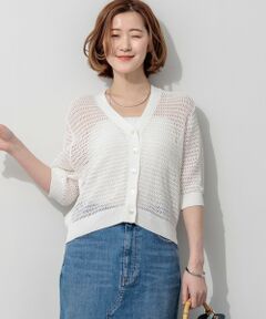 23区 / ニジュウサンク カーディガン・ボレロ | レーシーメッシュニット 五分袖 カーディガン