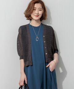 23区 / ニジュウサンク カーディガン・ボレロ | レーシーメッシュニット 五分袖 カーディガン