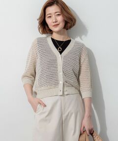 23区 / ニジュウサンク カーディガン・ボレロ | レーシーメッシュニット 五分袖 カーディガン