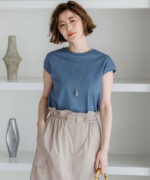 23区 / ニジュウサンク カットソー | シルキータッチ フレンチスリーブ Tシャツ（ダルブルー系）