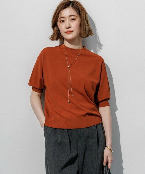 23区 / ニジュウサンク ニット・セーター | セミマットフリゼ リラクシー ニット Tシャツ（ライトオレンジ系）
