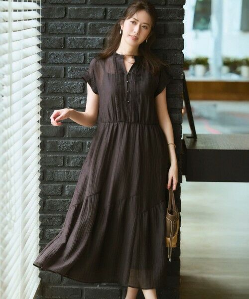23区 / ニジュウサンク ロング・マキシ丈ワンピース | 【WEB&一部店舗限定】シアーワッシャー レース ワンピース（ダークブラウン系）