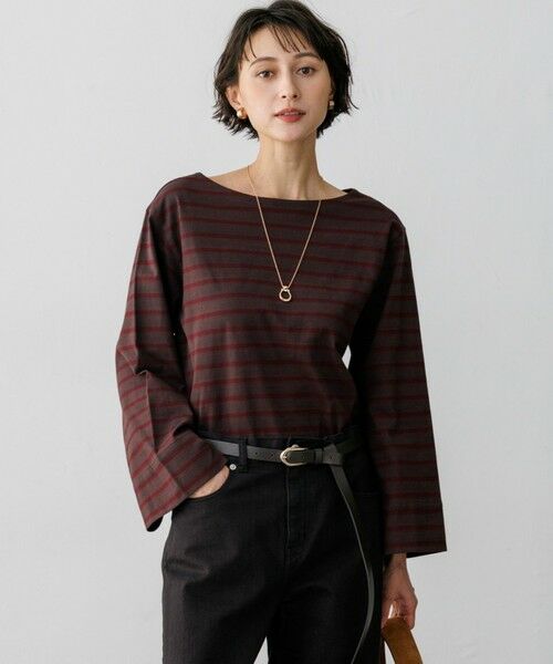 23区 / ニジュウサンク カットソー | 【SLOW/一部店舗限定】ワイドスリーブ Tシャツ（ダークブラウン×ボルドー系）