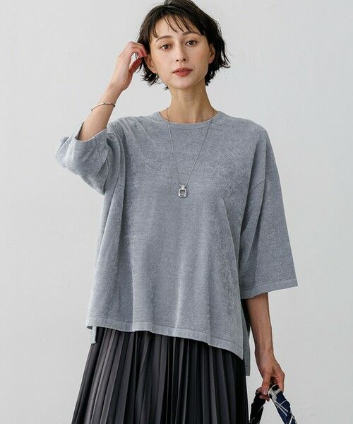 23区 / ニジュウサンク ニット・セーター | 【SLOW/一部店舗限定】マットベロア ニットプルオーバー（ブルーグレー系）