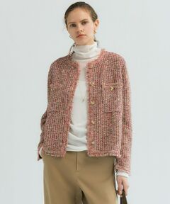 23区 / ニジュウサンク ノーカラージャケット | ツイーディー ニット ジャケット