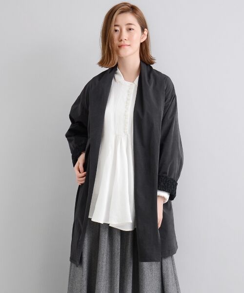 ＊＊NIMES / ニーム その他アウター | タフタ撥水 ドレープカラーコート（ブラック）