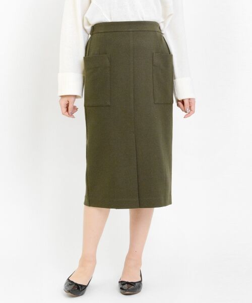 ＊＊NIMES / ニーム ミニ・ひざ丈スカート | ストレッチポンチ タイトスカート（カーキ）