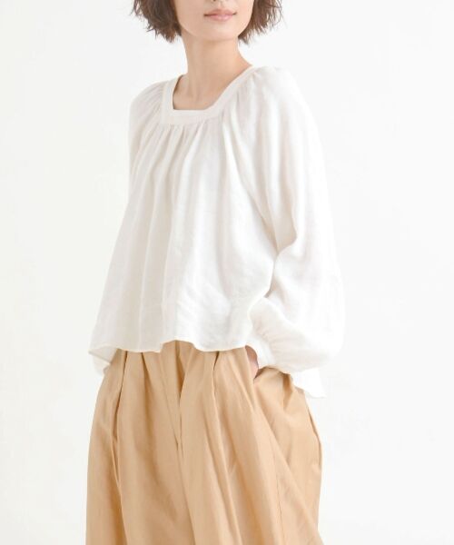 ＊＊NIMES / ニーム シャツ・ブラウス | Linen スクエアNブラウス（ホワイト）