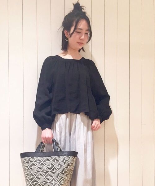 ＊＊NIMES / ニーム シャツ・ブラウス | Linen スクエアNブラウス（ブラック）