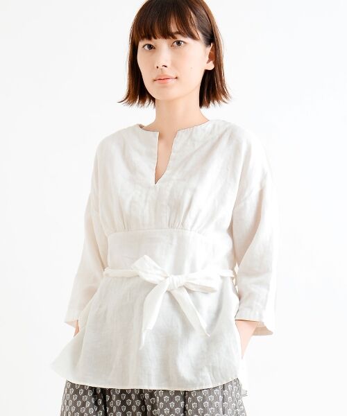 ＊＊NIMES / ニーム シャツ・ブラウス | 麻キャンバス ベルト付きBL（オフ）