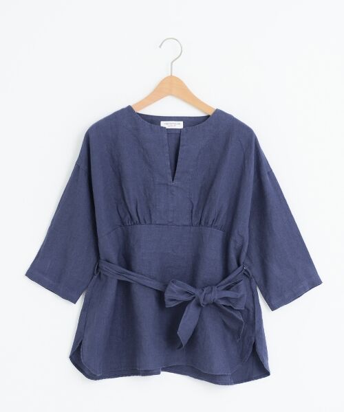 ＊＊NIMES / ニーム シャツ・ブラウス | 麻キャンバス ベルト付きBL（インクブルー）