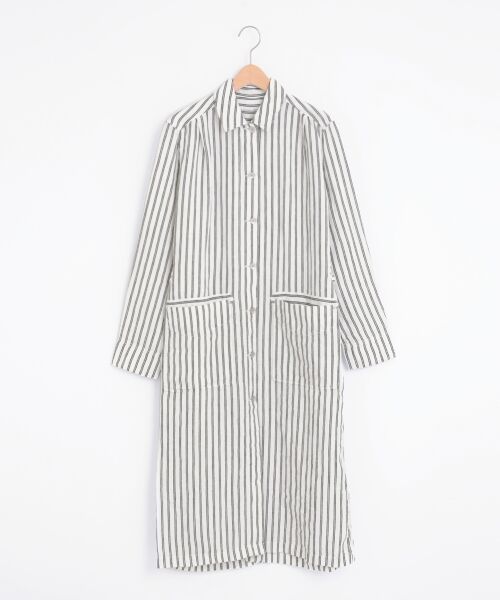 ＊＊NIMES / ニーム ミニ丈・ひざ丈ワンピース | Linen STRIPE ワークOP（ピンク系その他）