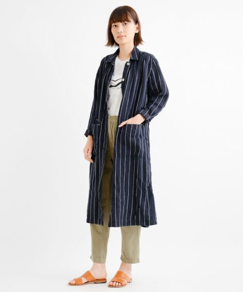 ＊＊NIMES / ニーム ミニ丈・ひざ丈ワンピース | Linen STRIPE ワークOP | 詳細1