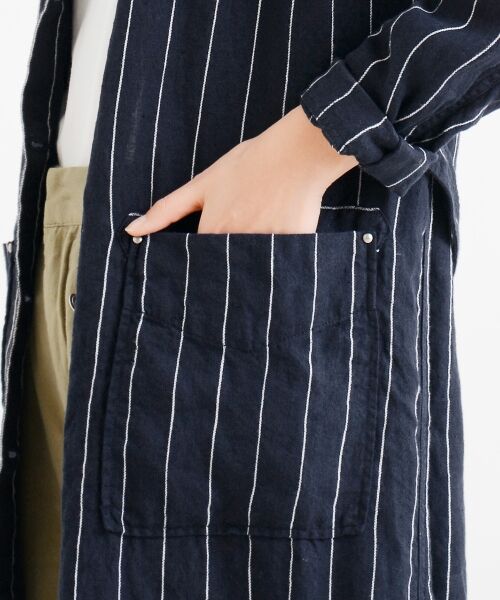 ＊＊NIMES / ニーム ミニ丈・ひざ丈ワンピース | Linen STRIPE ワークOP | 詳細6