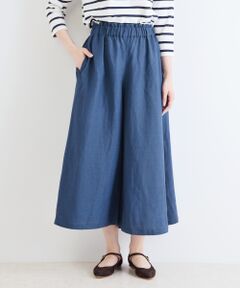 麻/レーヨンキャンバススカート風ギャザーパンツ