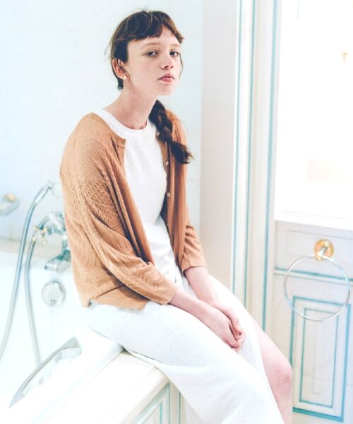 ＊＊NIMES / ニーム カーディガン・ボレロ | レーヨンナイロン透かし柄カーディガン（ベージュ）