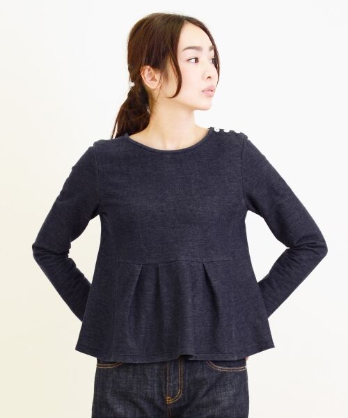 ＊＊NIMES / ニーム カットソー | インレイジャージ ペプラムP/O（ネイビー）