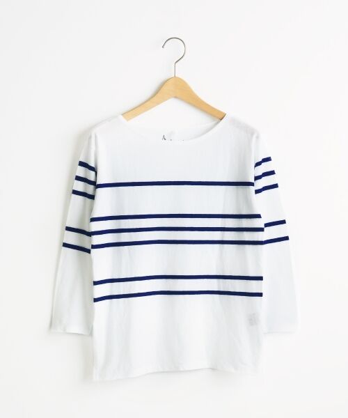 ＊＊NIMES / ニーム カットソー | C/R/Raボーダー ボートネックP/O（グレー×ネイビー）