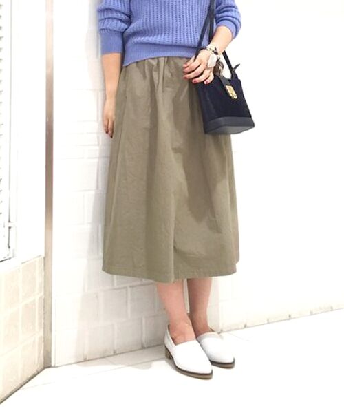 ＊＊NIMES / ニーム ミニ・ひざ丈スカート | 40/1超長綿タイプライター スカート（カーキ）