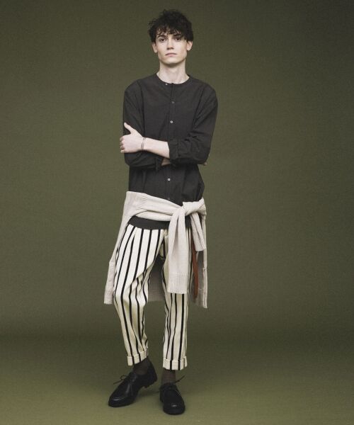 **NIMES / ニーム シャツ・ブラウス | スイスコットンタイプライターノーカラーシャツ(グレー)