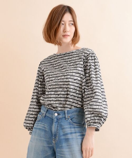 ＊＊NIMES / ニーム カットソー | Audes Stripe リバティボリュームカットソー（チャコールグレー）