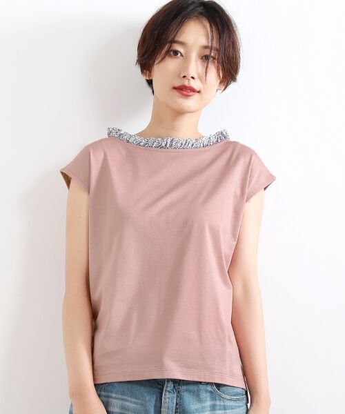 セール ム地 ボーダー リバティ 衿フリルプルオーバー カットソー Nimes ニーム ファッション通販 タカシマヤファッションスクエア