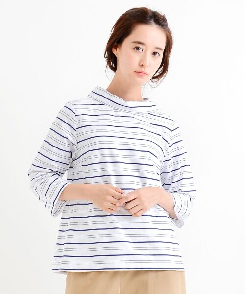 ＊＊NIMES / ニーム シャツ・ブラウス | サテンボーダー ロールカラーBL | 詳細1