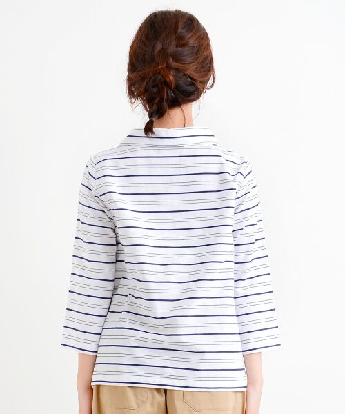 ＊＊NIMES / ニーム シャツ・ブラウス | サテンボーダー ロールカラーBL | 詳細3