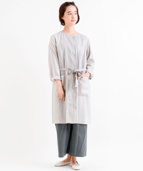 セール】 40S LINEN リネンコートOP （ミニ丈・ひざ丈ワンピース