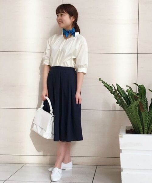 ＊＊NIMES / ニーム ミニ・ひざ丈スカート | 40Sスパンブロード ミモレ丈ボリュームSK（ネイビー）