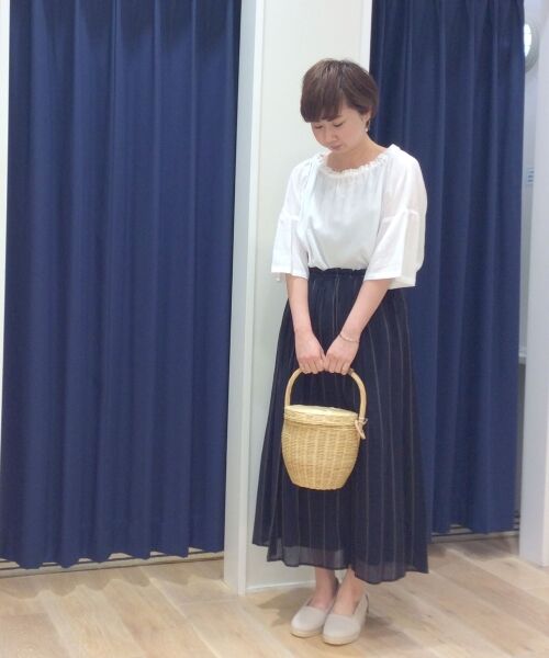 PORE ロペ ウール カシミア混 ひざ丈スカート サイズ60-86 S セール】 ローンナチュラルワッシャー Wギャザーマキシ丈SK
