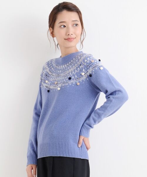 ＊＊NIMES / ニーム ニット・セーター | Italy Yern 球心柄P/O（ブルー）
