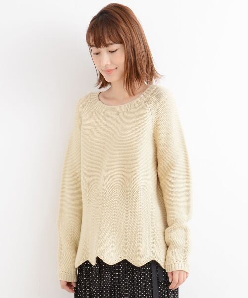 セール】 模様編スカラップ裾スカラップP/O （ニット・セーター