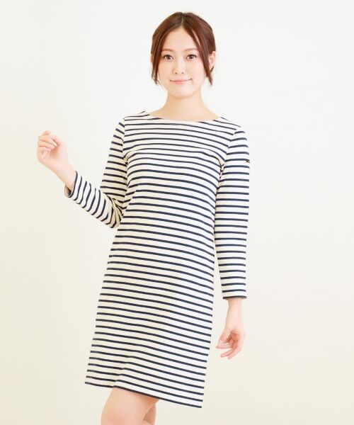 ＊＊NIMES / ニーム ミニ丈・ひざ丈ワンピース | 16/2ボーダー 後ろボタン開OP（MIX1）