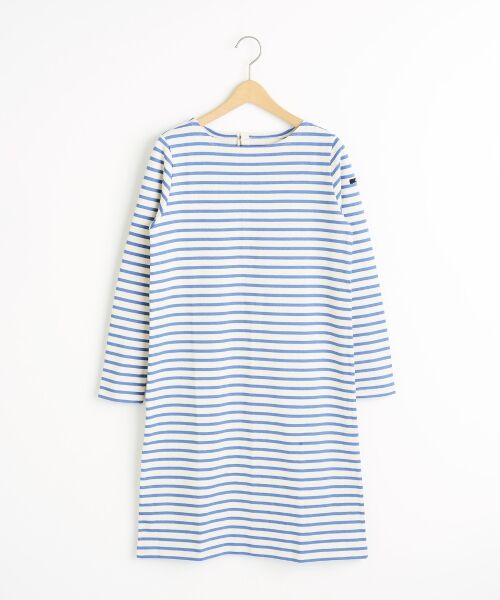 ＊＊NIMES / ニーム ミニ丈・ひざ丈ワンピース | 16/2ボーダー 後ろボタン開OP（ブルー）