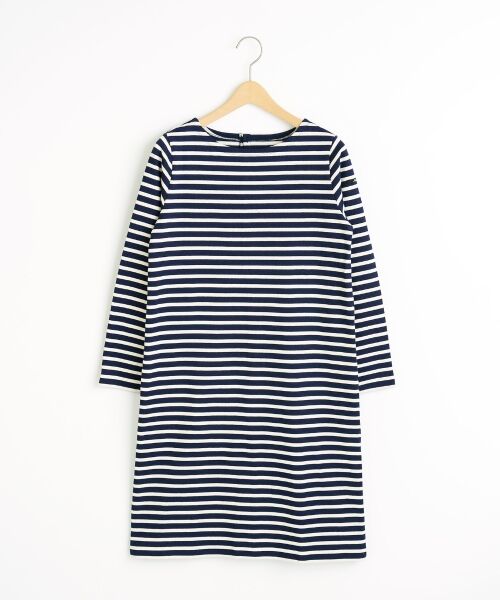 ＊＊NIMES / ニーム ミニ丈・ひざ丈ワンピース | 16/2ボーダー 後ろボタン開OP（ネイビー系1）