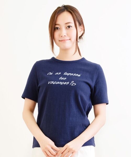 ＊＊NIMES / ニーム カットソー | 9/-ムラ糸吊天竺 レタードTシャツ（ネイビー）