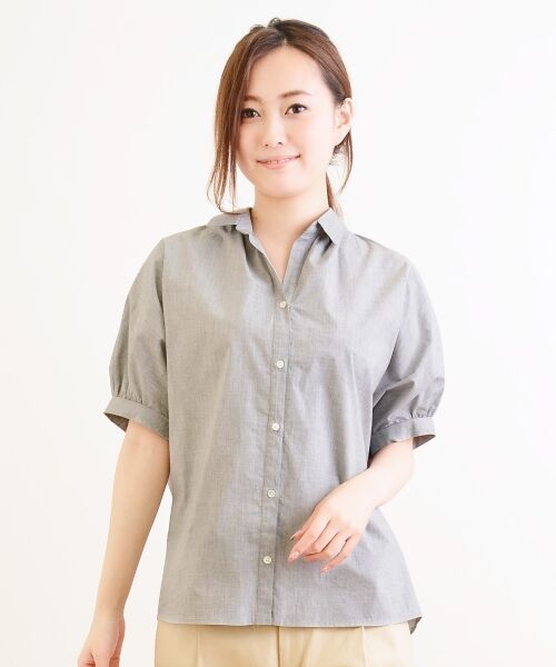 ＊＊NIMES / ニーム シャツ・ブラウス | C/PEメランジタイプライター スキッパーSH（グレー）