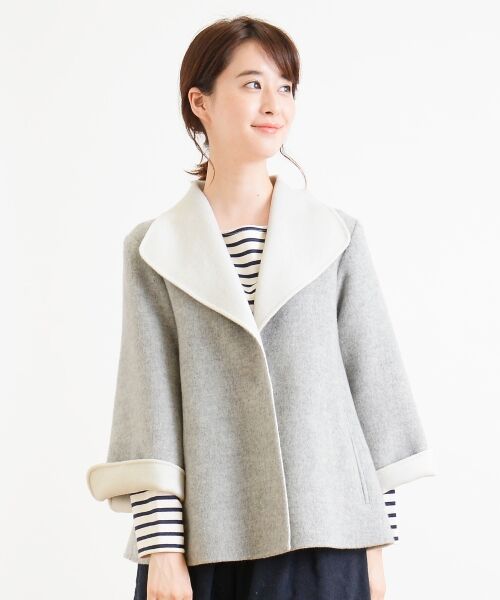 むーさん様✨新品✨nop de nodあったかーいグレーコート背中のラインが抜群 セール】 リバーメルトン AラインショートCT （その他アウター