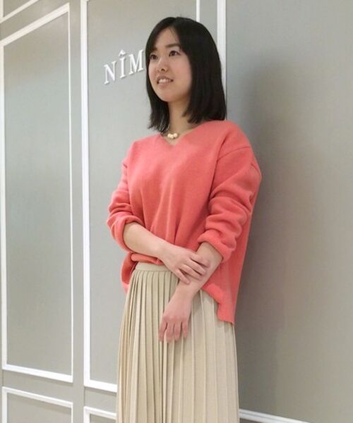 ＊＊NIMES / ニーム ニット・セーター | スムース編 VネックP/O（オレンジ）