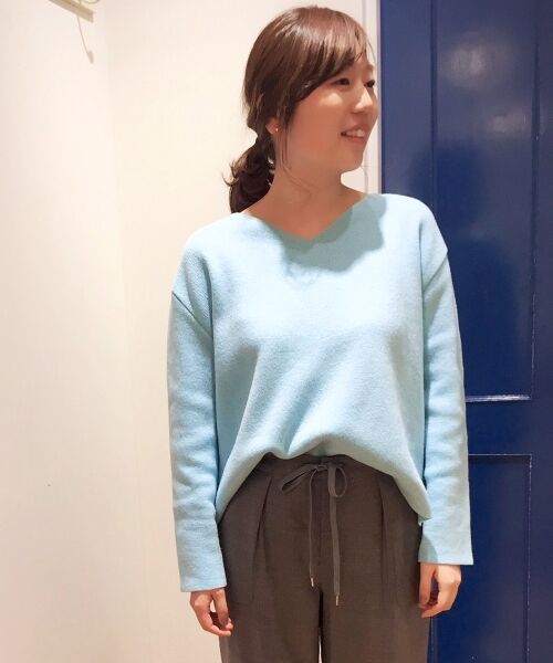 ＊＊NIMES / ニーム ニット・セーター | スムース編 VネックP/O（ミント）