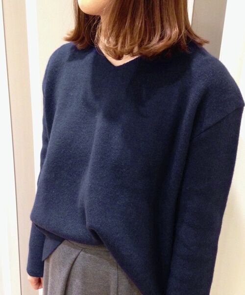 ＊＊NIMES / ニーム ニット・セーター | スムース編 VネックP/O（ネイビー）