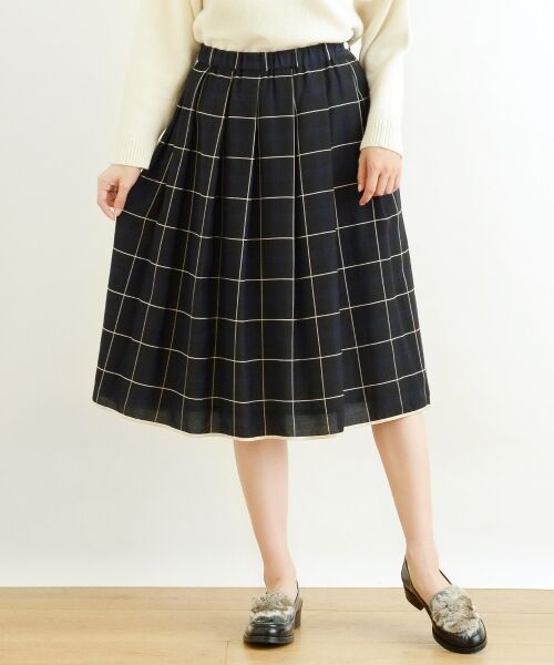 ＊＊NIMES / ニーム ミニ・ひざ丈スカート | R/Cuウィンドペン タックスカート（ブラック）