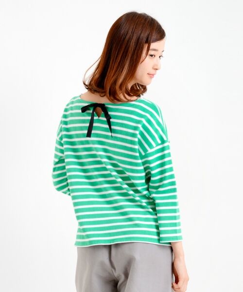 ＊＊NIMES / ニーム カットソー | 20/2天竺ボーダー ドロップP/O（グリーン）