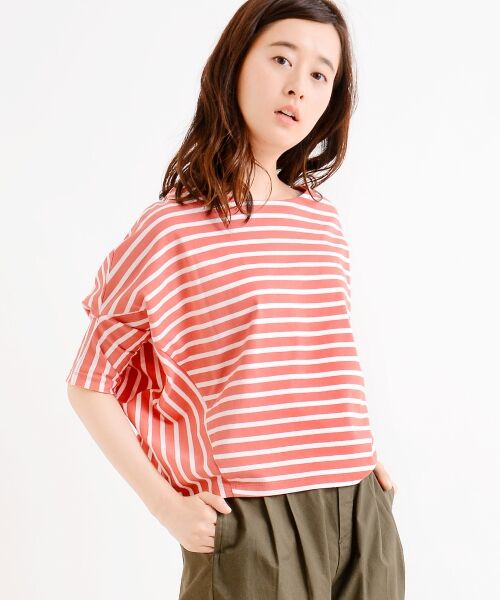 ＊＊NIMES / ニーム カットソー | 40/2 天竺ボーダー コクーン変形P/O（ピンク）
